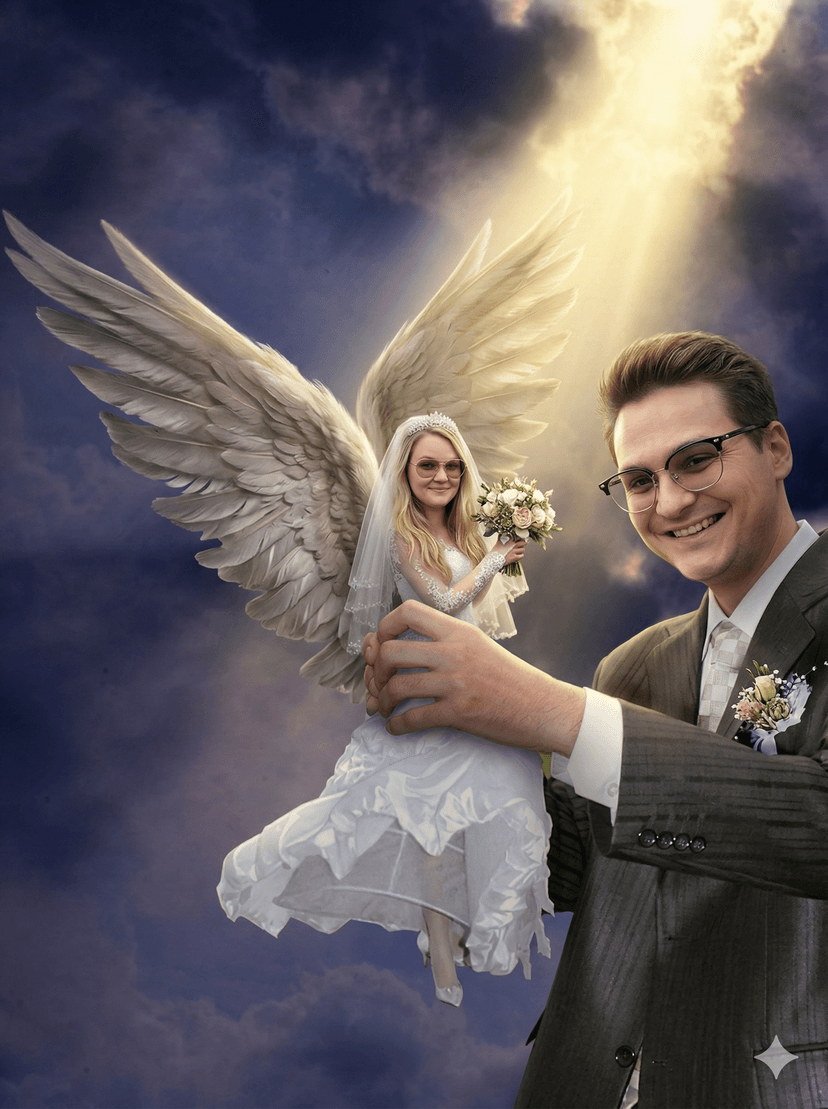 Andělská nevěsta v ruce ženicha