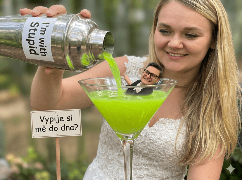 Nevěsta nalévá ženicha do martini — Vypije si mě do dna?